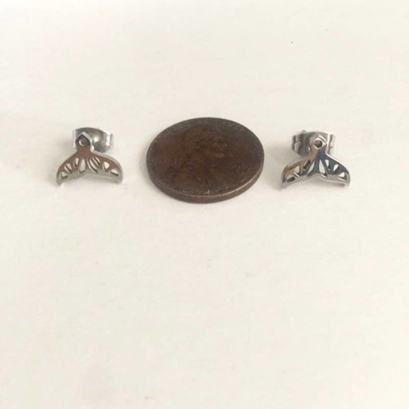 Stainless Steel Silver Mermaid Tail Cutout Earrings - Picture 6 of 7